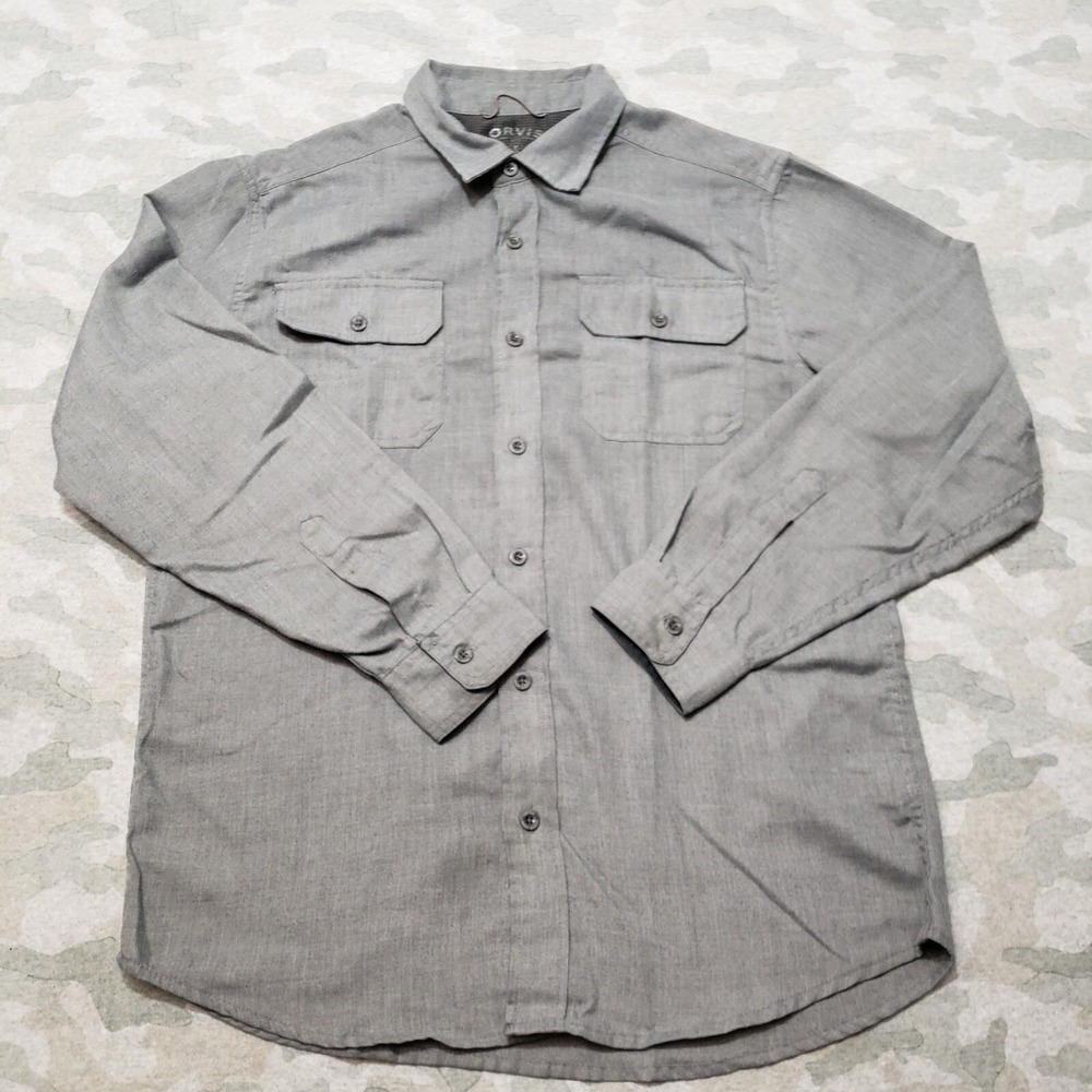 Orvis Shirt Mens Medium Gray‎ Pockets Long Sleeve Button-Up Outdoors